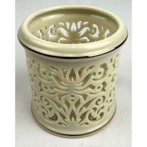 Lenox Illuminations Porcelain Cream Pierced Lace Gold Trim Votive Candle Holder